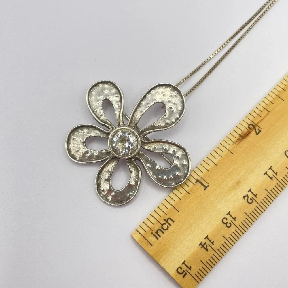 Silpada I1540‎ Sterling Silver Convertible Flower Pendant Brooch CZ Center
